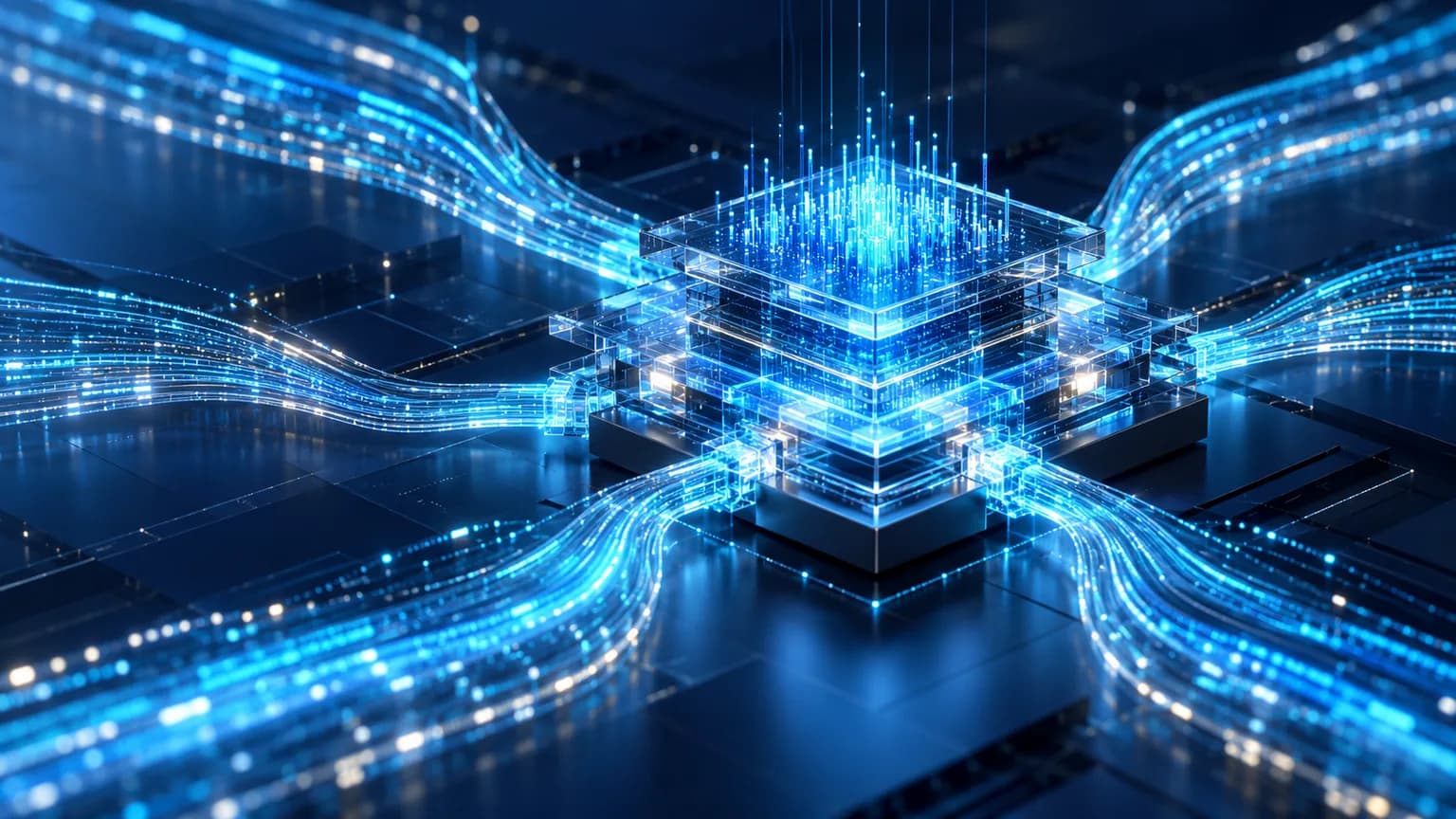 Structured data streams converging into a governed enterprise platform