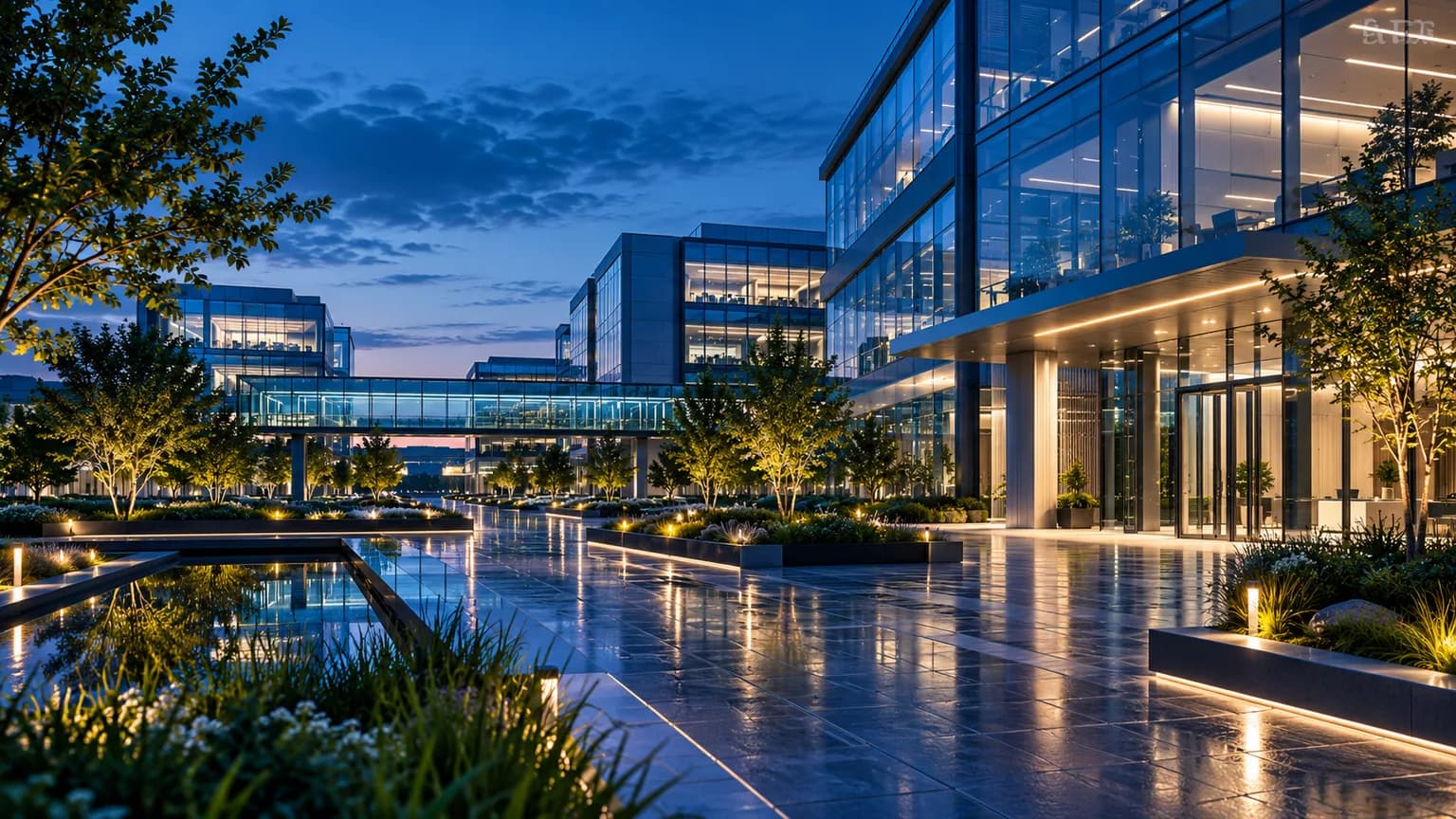 Smart commercial campus with connected building infrastructure