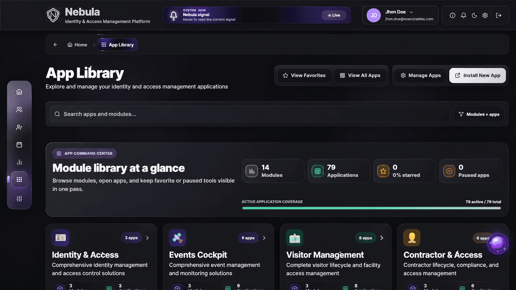 Nebula app library — illustrative identity and access management interface